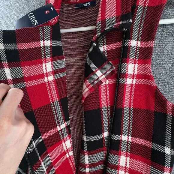 NWT Chaps Women’s Red Plaid Small Vest Zip Up Knit Heavy Warm Winter Sleeveless - Picture 10 of 11